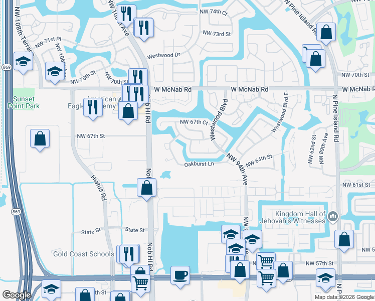 map of restaurants, bars, coffee shops, grocery stores, and more near 6603 Northwest 97th Avenue in Tamarac