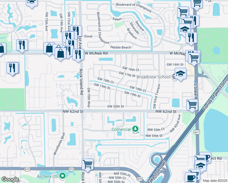 map of restaurants, bars, coffee shops, grocery stores, and more near 1903 Southwest 68th Avenue in North Lauderdale