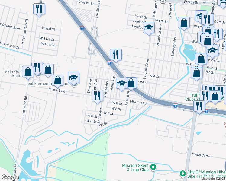 map of restaurants, bars, coffee shops, grocery stores, and more near 317 Alma Street in Mission