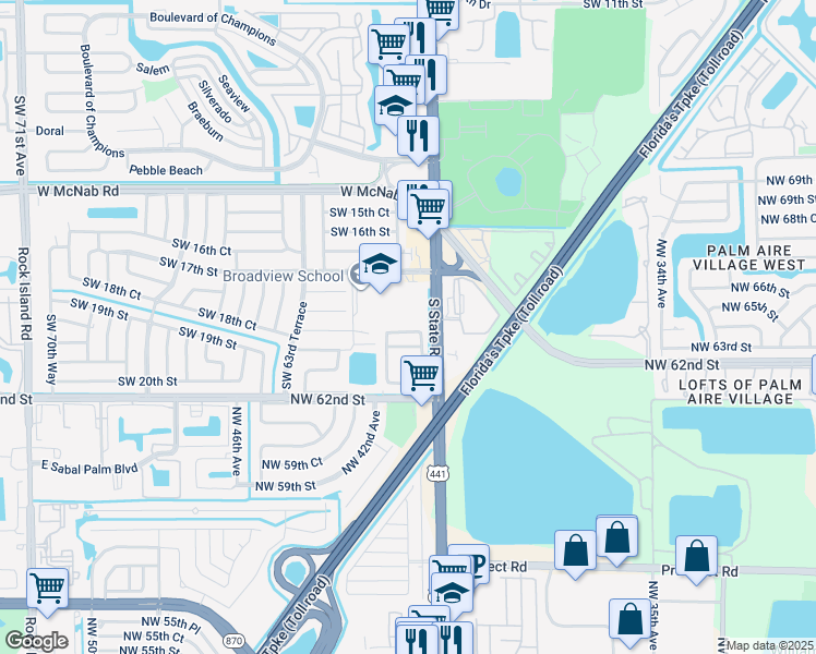 map of restaurants, bars, coffee shops, grocery stores, and more near 6035 Southwest 19th Street in North Lauderdale