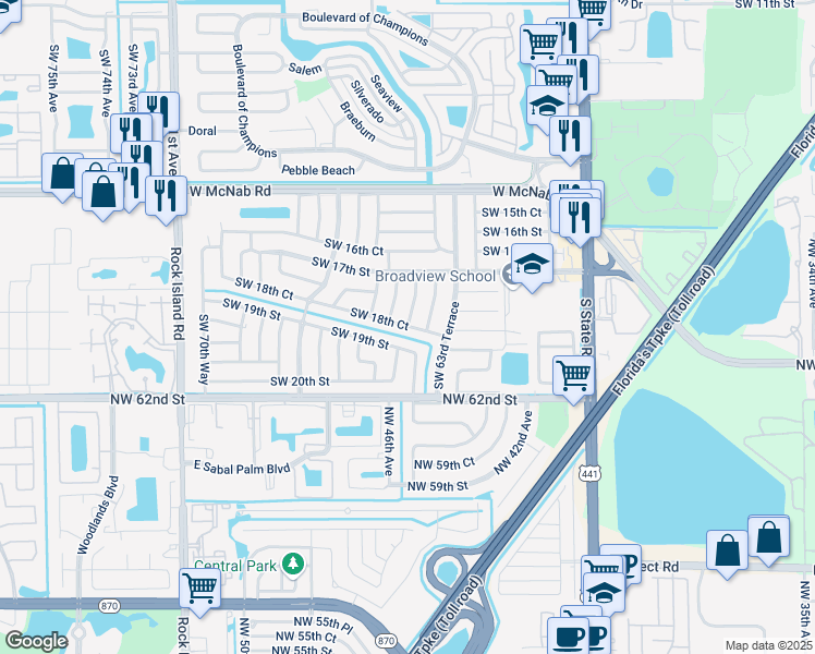 map of restaurants, bars, coffee shops, grocery stores, and more near 6420 Southwest 18th Court in Pompano Beach