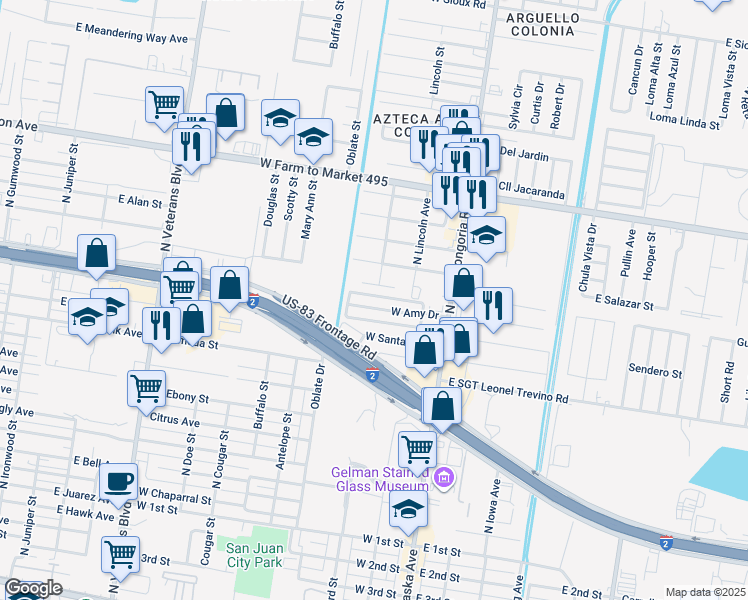 map of restaurants, bars, coffee shops, grocery stores, and more near 306 West Amy Drive in San Juan