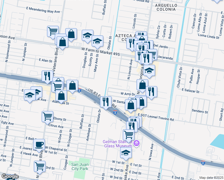 map of restaurants, bars, coffee shops, grocery stores, and more near 306 West Amy Drive in San Juan