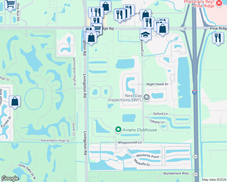 map of restaurants, bars, coffee shops, grocery stores, and more near 1506 Serrano Circle in Naples