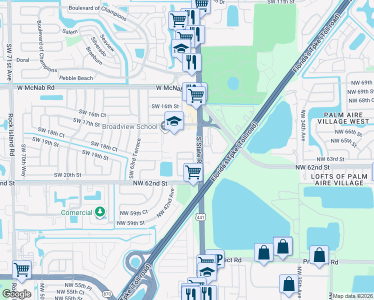 map of restaurants, bars, coffee shops, grocery stores, and more near 6035 Southwest 19th Street in North Lauderdale