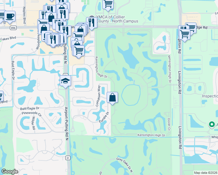 map of restaurants, bars, coffee shops, grocery stores, and more near 4854 Europa Drive in Naples