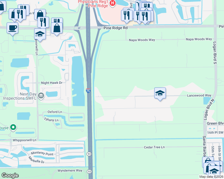 map of restaurants, bars, coffee shops, grocery stores, and more near 6145 Lancewood Way in Naples