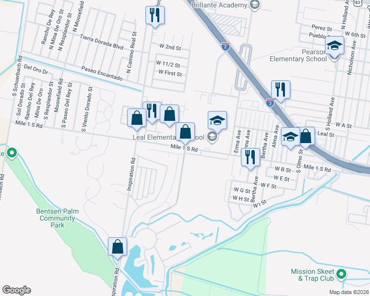 map of restaurants, bars, coffee shops, grocery stores, and more near South Mile Road in Mission