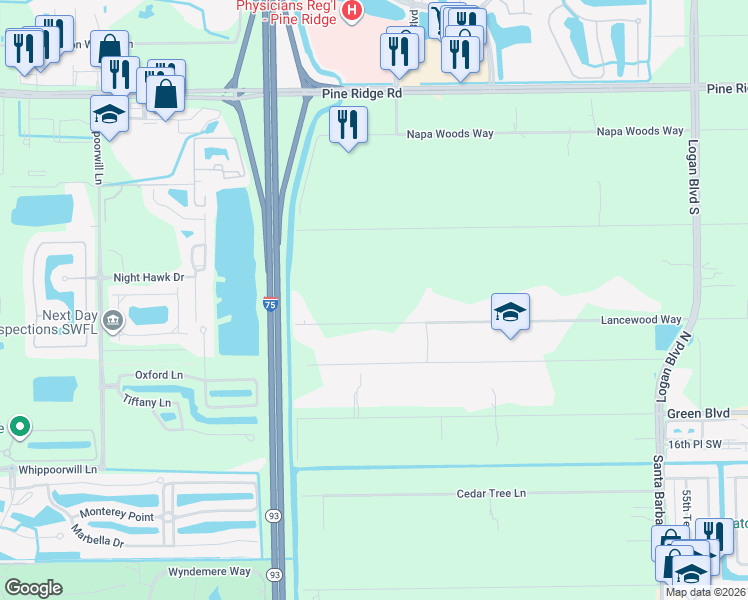 map of restaurants, bars, coffee shops, grocery stores, and more near 6145 Lancewood Way in Naples