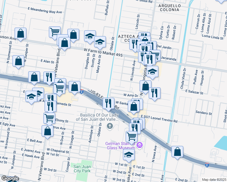 map of restaurants, bars, coffee shops, grocery stores, and more near 306 West Amy Drive in San Juan