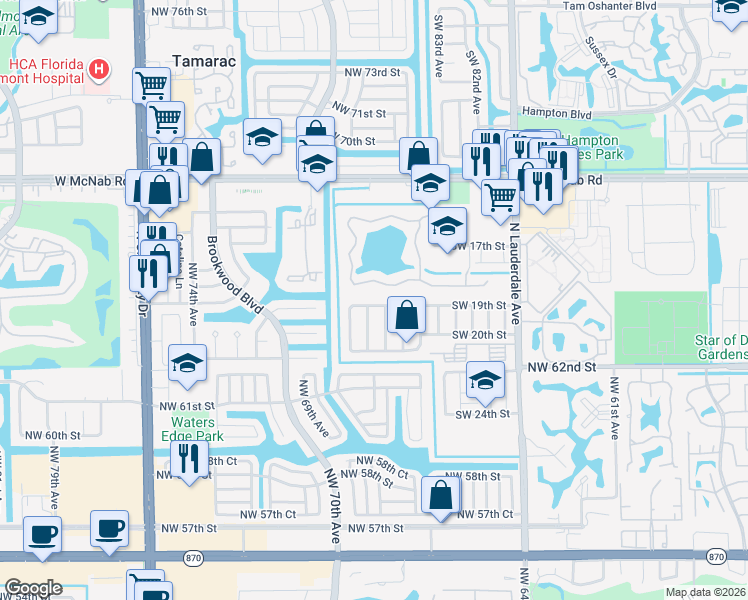 map of restaurants, bars, coffee shops, grocery stores, and more near 8505 Southwest 19th Street in North Lauderdale