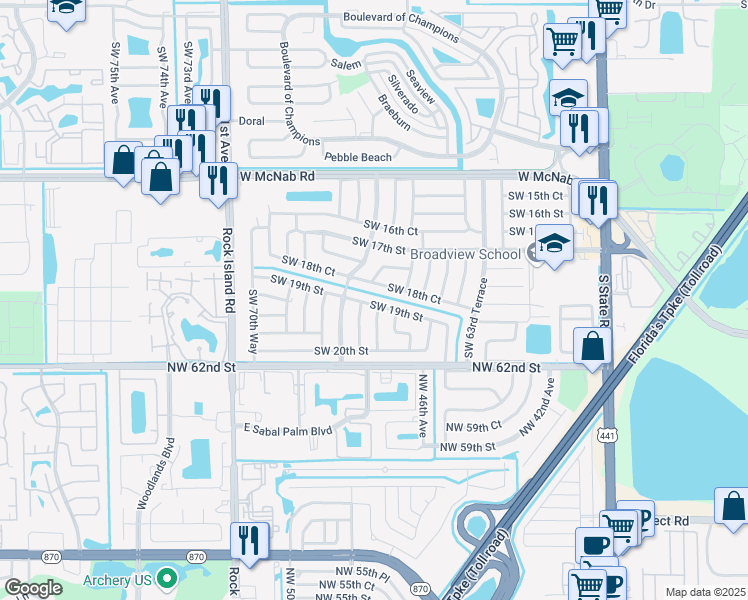 map of restaurants, bars, coffee shops, grocery stores, and more near 6713 Southwest 19th Street in Pompano Beach