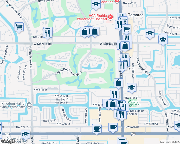 map of restaurants, bars, coffee shops, grocery stores, and more near 8000 Fairview Drive in Tamarac