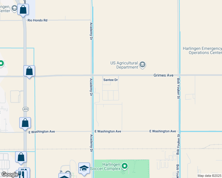 map of restaurants, bars, coffee shops, grocery stores, and more near 3905 East Grimes Street in Harlingen