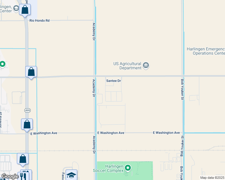 map of restaurants, bars, coffee shops, grocery stores, and more near 4306 Santee in Harlingen