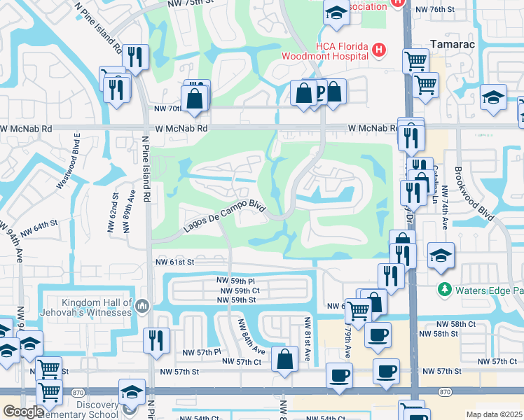 map of restaurants, bars, coffee shops, grocery stores, and more near 8856 West McNab Road in Tamarac