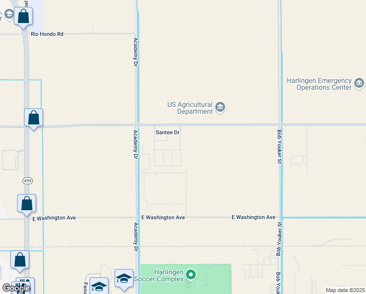 map of restaurants, bars, coffee shops, grocery stores, and more near 1110 Escondido Lane East in Harlingen