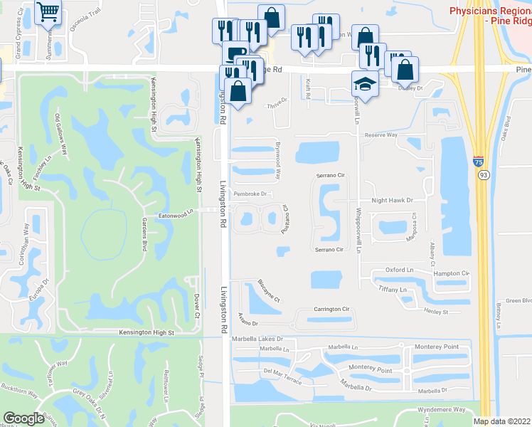 map of restaurants, bars, coffee shops, grocery stores, and more near 12980 Positano Circle in Naples