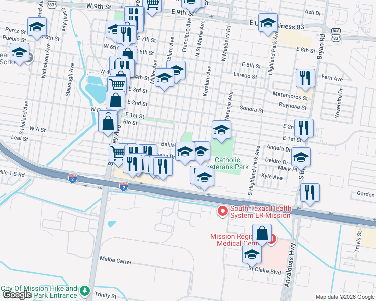 map of restaurants, bars, coffee shops, grocery stores, and more near 427 Citriana Drive in Mission