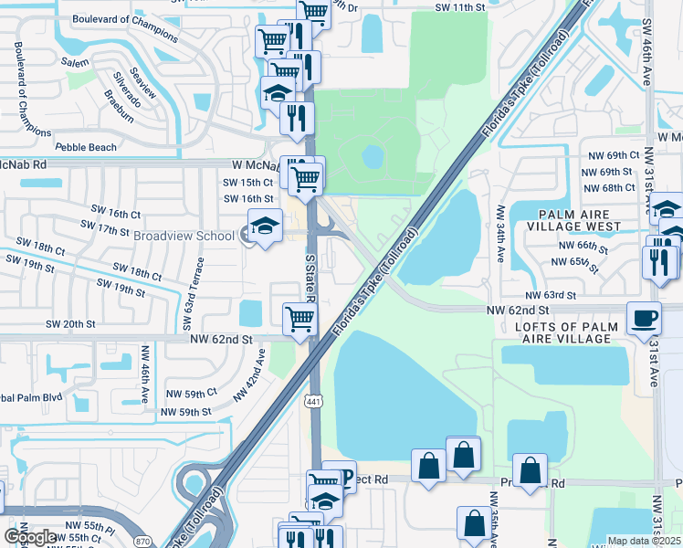 map of restaurants, bars, coffee shops, grocery stores, and more near 1700 South State Road 7 in North Lauderdale