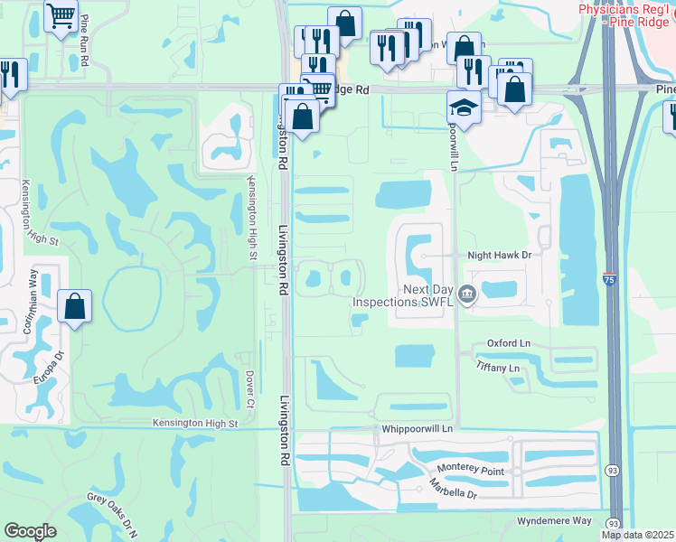 map of restaurants, bars, coffee shops, grocery stores, and more near 12980 Positano Circle in Naples