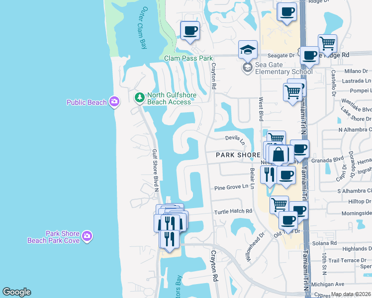 map of restaurants, bars, coffee shops, grocery stores, and more near 306 Devils Bight in Naples