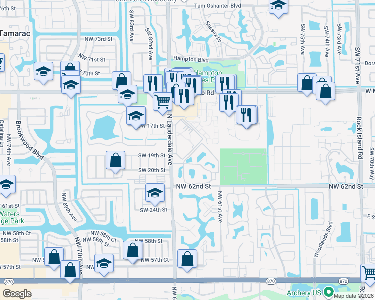 map of restaurants, bars, coffee shops, grocery stores, and more near 1939 Courtyards of Broward in North Lauderdale