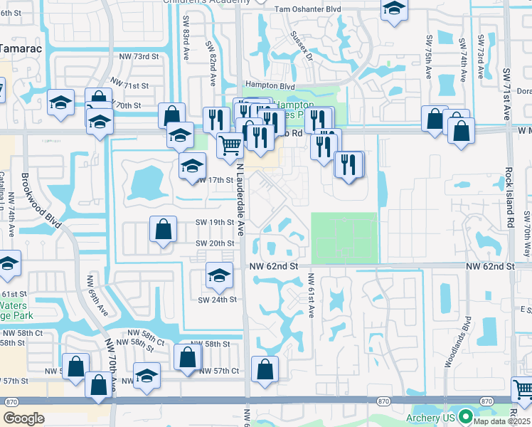 map of restaurants, bars, coffee shops, grocery stores, and more near 1939 Courtyards of Broward in North Lauderdale