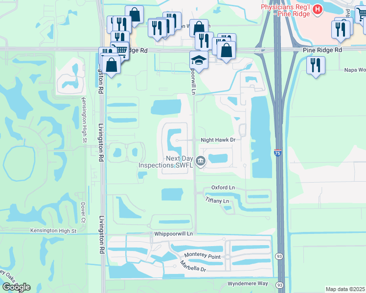 map of restaurants, bars, coffee shops, grocery stores, and more near 1674 Serrano Circle in Naples