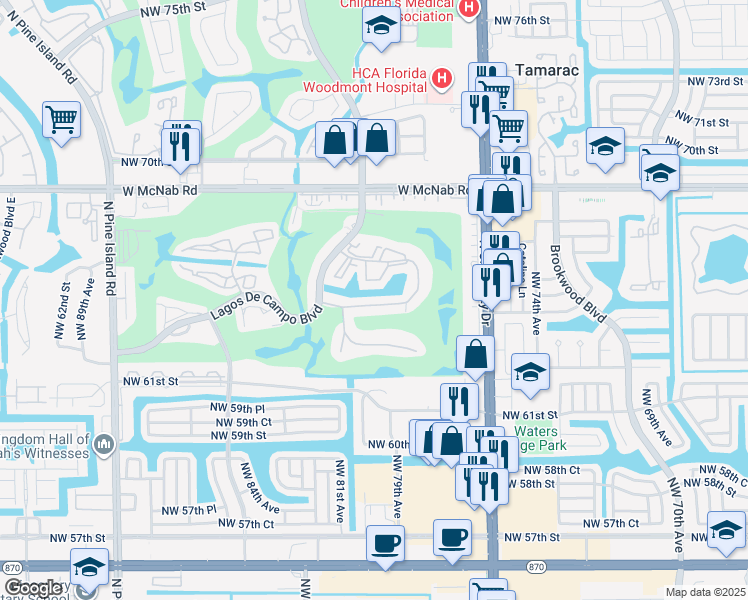 map of restaurants, bars, coffee shops, grocery stores, and more near 8000 Fairview Drive in Tamarac