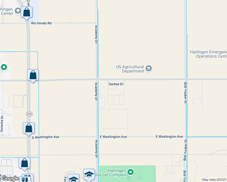 map of restaurants, bars, coffee shops, grocery stores, and more near 4306 Santee in Harlingen