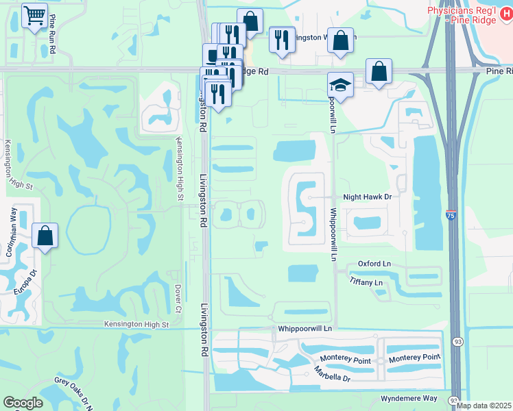 map of restaurants, bars, coffee shops, grocery stores, and more near 12950 Positano Circle in Naples