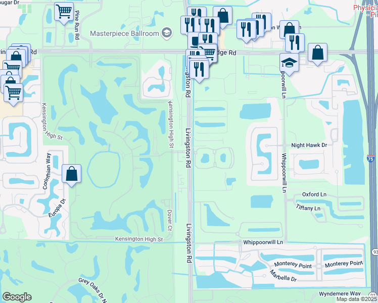 map of restaurants, bars, coffee shops, grocery stores, and more near Livingston Rd & Positano Cir in Naples