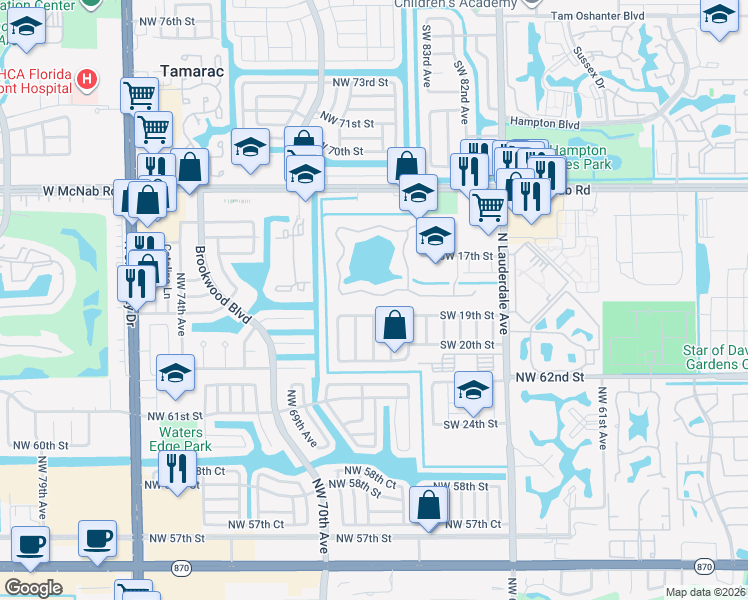 map of restaurants, bars, coffee shops, grocery stores, and more near 8505 Southwest 19th Street in North Lauderdale