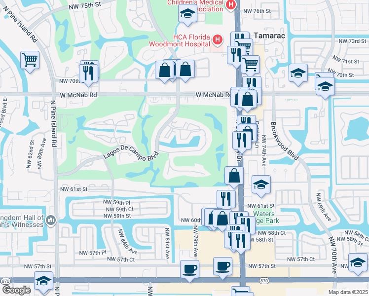map of restaurants, bars, coffee shops, grocery stores, and more near 8000 Fairview Drive in Tamarac