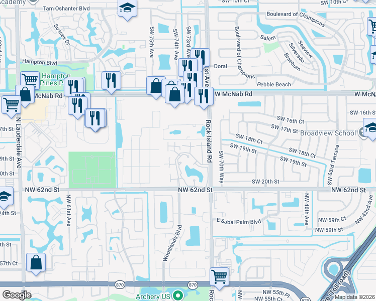 map of restaurants, bars, coffee shops, grocery stores, and more near 2174 Champions Way in North Lauderdale