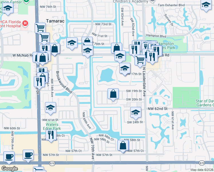 map of restaurants, bars, coffee shops, grocery stores, and more near 8505 Southwest 19th Street in North Lauderdale