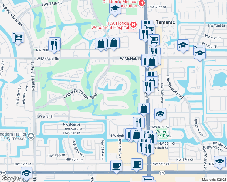 map of restaurants, bars, coffee shops, grocery stores, and more near 8000 Fairview Drive in Tamarac