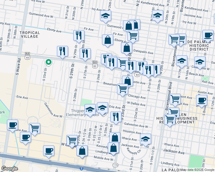map of restaurants, bars, coffee shops, grocery stores, and more near in McAllen