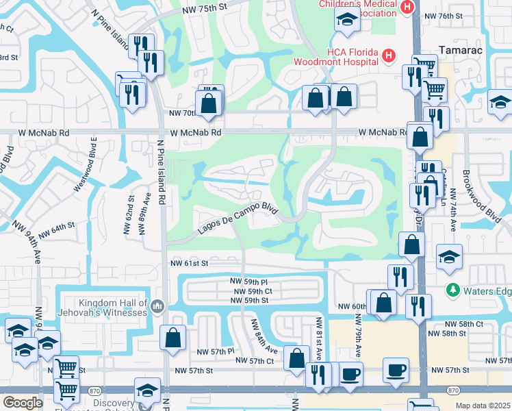 map of restaurants, bars, coffee shops, grocery stores, and more near 8856 West McNab Road in Tamarac
