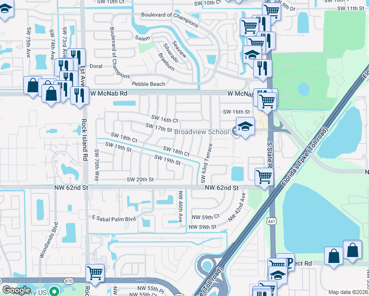 map of restaurants, bars, coffee shops, grocery stores, and more near 1820 Southwest 65th Avenue in North Lauderdale