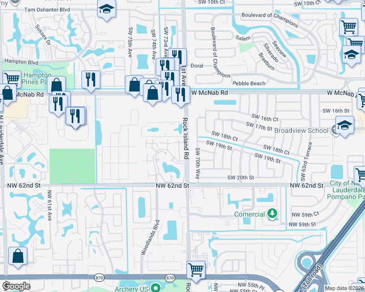 map of restaurants, bars, coffee shops, grocery stores, and more near 1812 Adventure Place in North Lauderdale