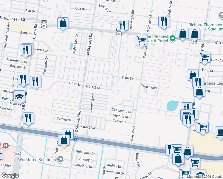 map of restaurants, bars, coffee shops, grocery stores, and more near 2005 East 2 1/2 Street in Mission