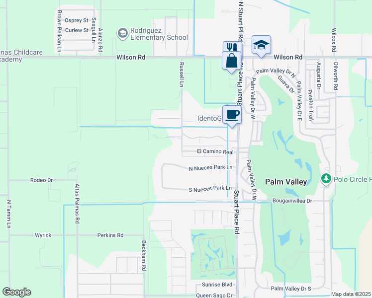 map of restaurants, bars, coffee shops, grocery stores, and more near 6321 Avalon Drive in Harlingen