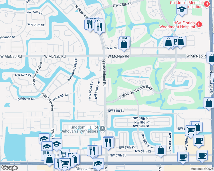 map of restaurants, bars, coffee shops, grocery stores, and more near 6774 Coral Palm in Tamarac