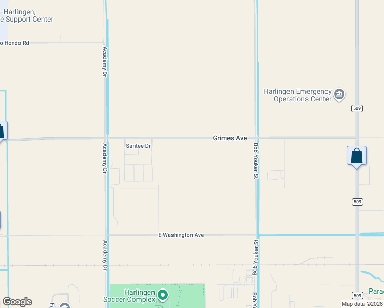 map of restaurants, bars, coffee shops, grocery stores, and more near 5202 Grimes Avenue in Harlingen