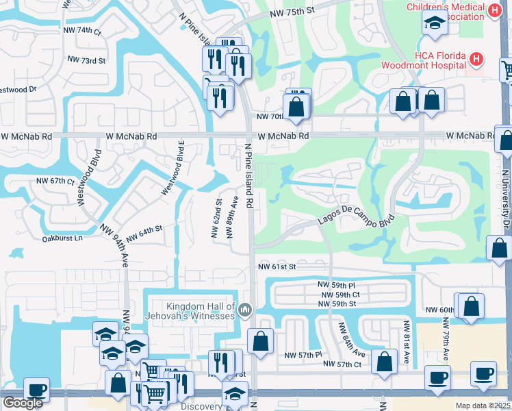 map of restaurants, bars, coffee shops, grocery stores, and more near 6774 Coral Palm in Tamarac