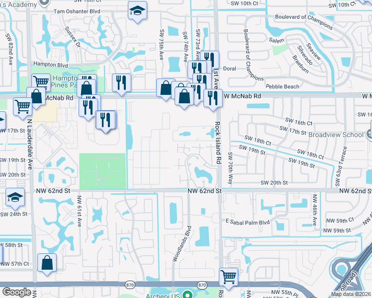 map of restaurants, bars, coffee shops, grocery stores, and more near 7188 Sportsman Drive in North Lauderdale