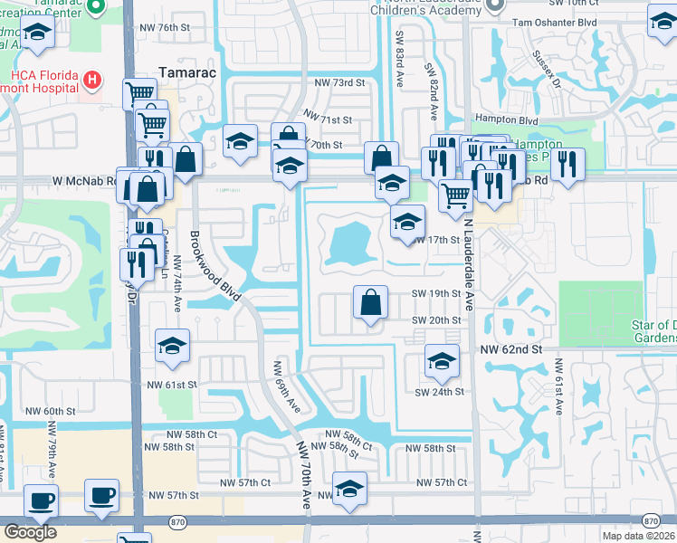 map of restaurants, bars, coffee shops, grocery stores, and more near 8419 South Coral Circle in North Lauderdale