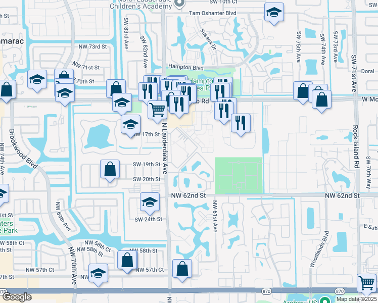 map of restaurants, bars, coffee shops, grocery stores, and more near 1840 Southwest 81st Avenue in North Lauderdale